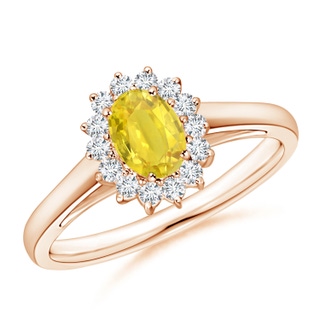 6x4mm AA Princess Diana Inspired Yellow Sapphire Ring with Halo in 9K Rose Gold