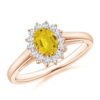 6x4mm AAA Princess Diana Inspired Yellow Sapphire Ring with Halo in 9K Rose Gold