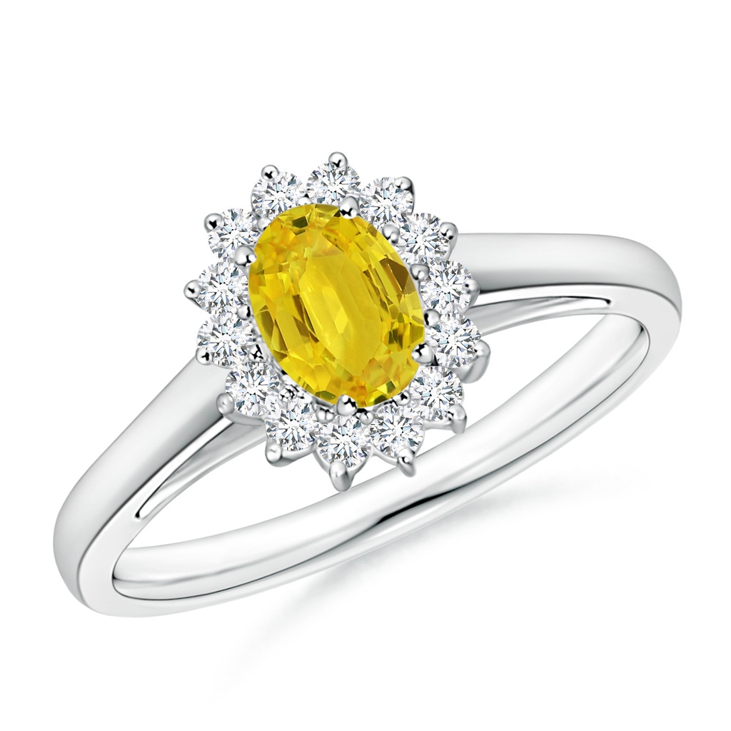 6x4mm AAA Princess Diana Inspired Yellow Sapphire Ring with Halo in White Gold