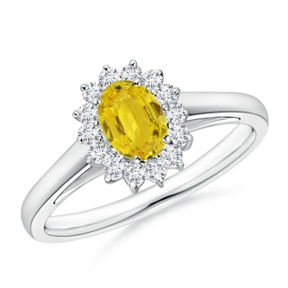 6x4mm AAA Princess Diana Inspired Yellow Sapphire Ring with Halo in White Gold