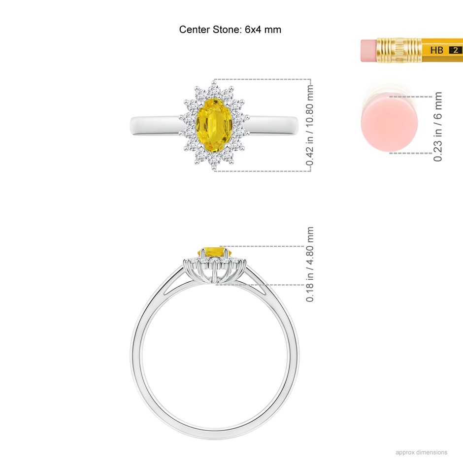 6x4mm AAA Princess Diana Inspired Yellow Sapphire Ring with Halo in White Gold ruler