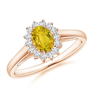 6x4mm AAAA Princess Diana Inspired Yellow Sapphire Ring with Halo in 10K Rose Gold