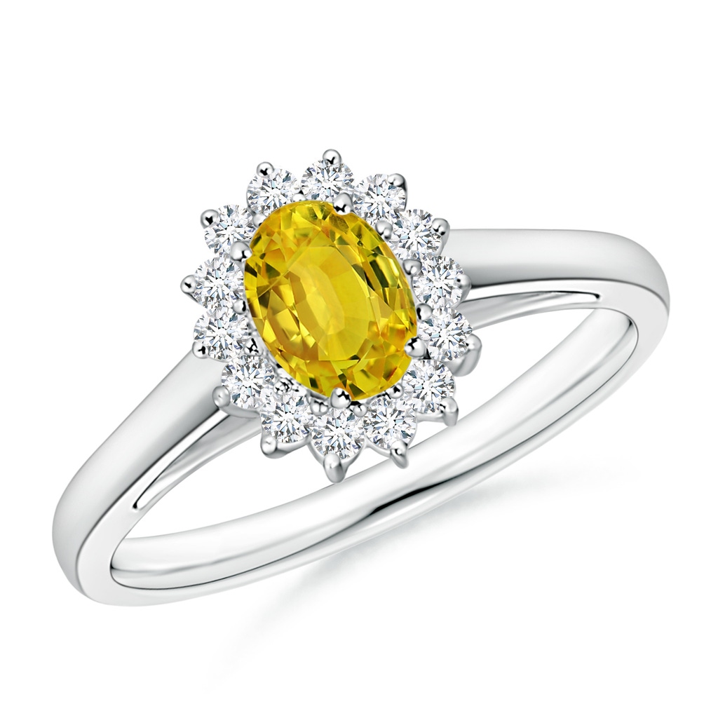 6x4mm AAAA Princess Diana Inspired Yellow Sapphire Ring with Halo in White Gold
