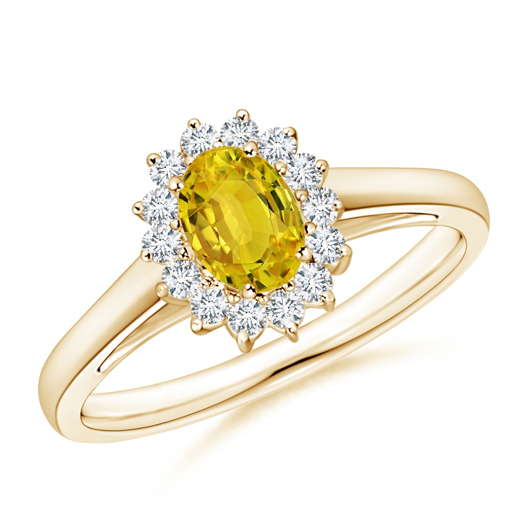 6x4mm AAAA Princess Diana Inspired Yellow Sapphire Ring with Halo in Yellow Gold