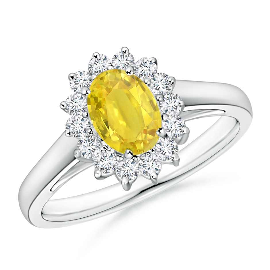 7x5mm AA Princess Diana Inspired Yellow Sapphire Ring with Halo in White Gold 