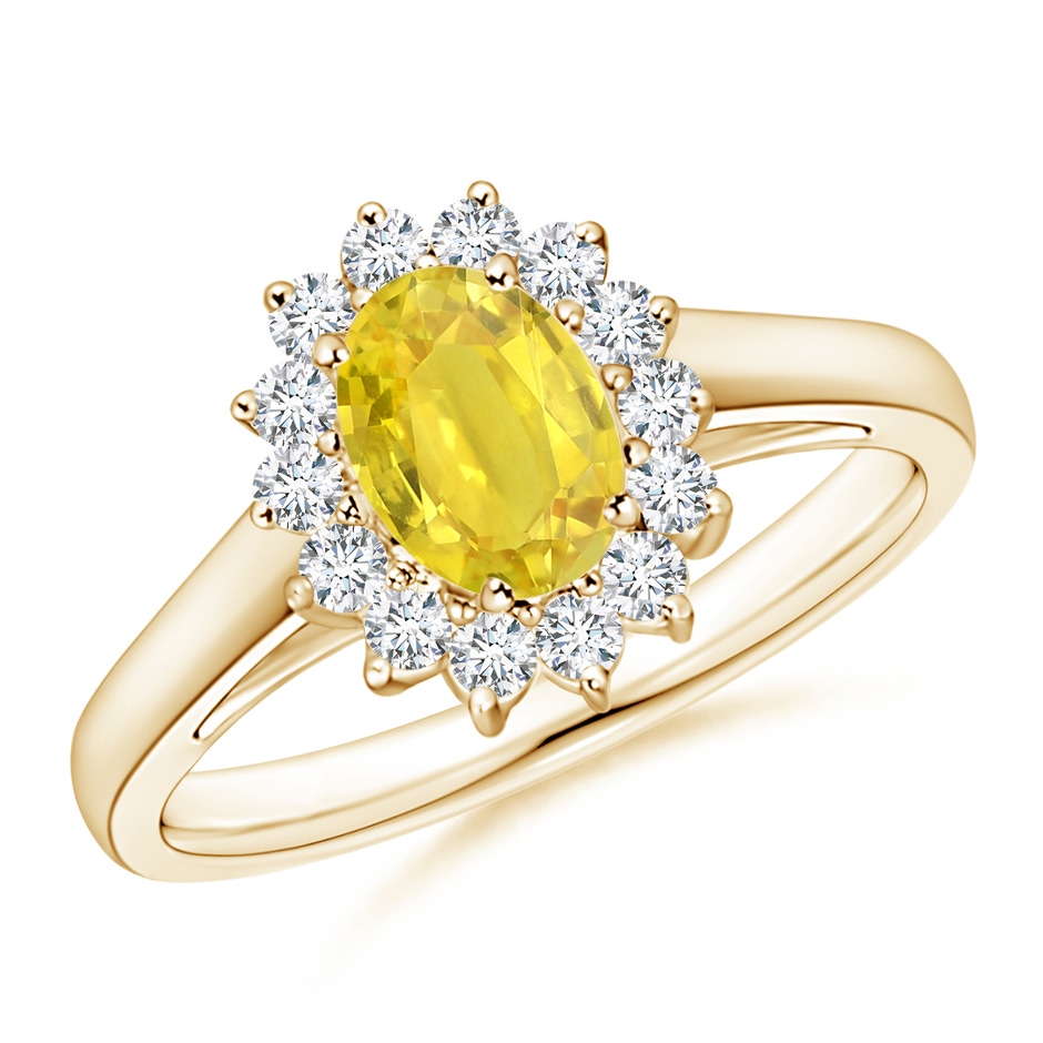 7x5mm AA Princess Diana Inspired Yellow Sapphire Ring with Halo in Yellow Gold 