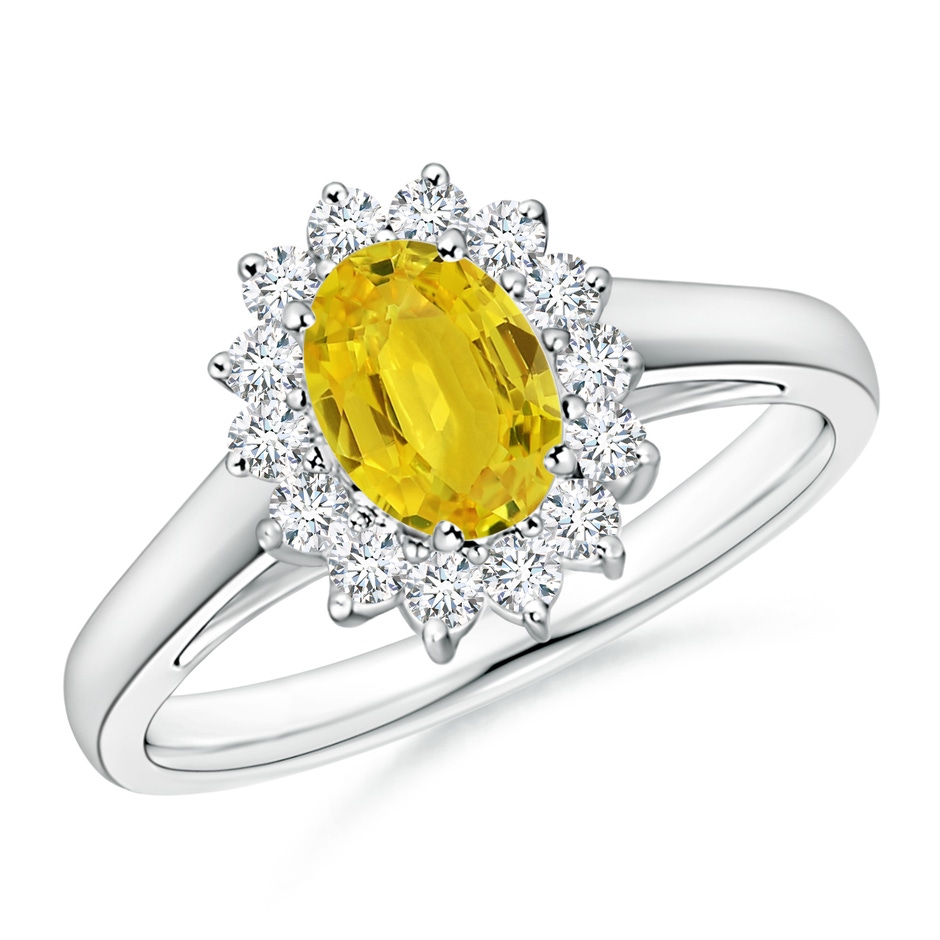 7x5mm AAA Princess Diana Inspired Yellow Sapphire Ring with Halo in White Gold 