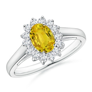 7x5mm AAAA Princess Diana Inspired Yellow Sapphire Ring with Halo in P950 Platinum