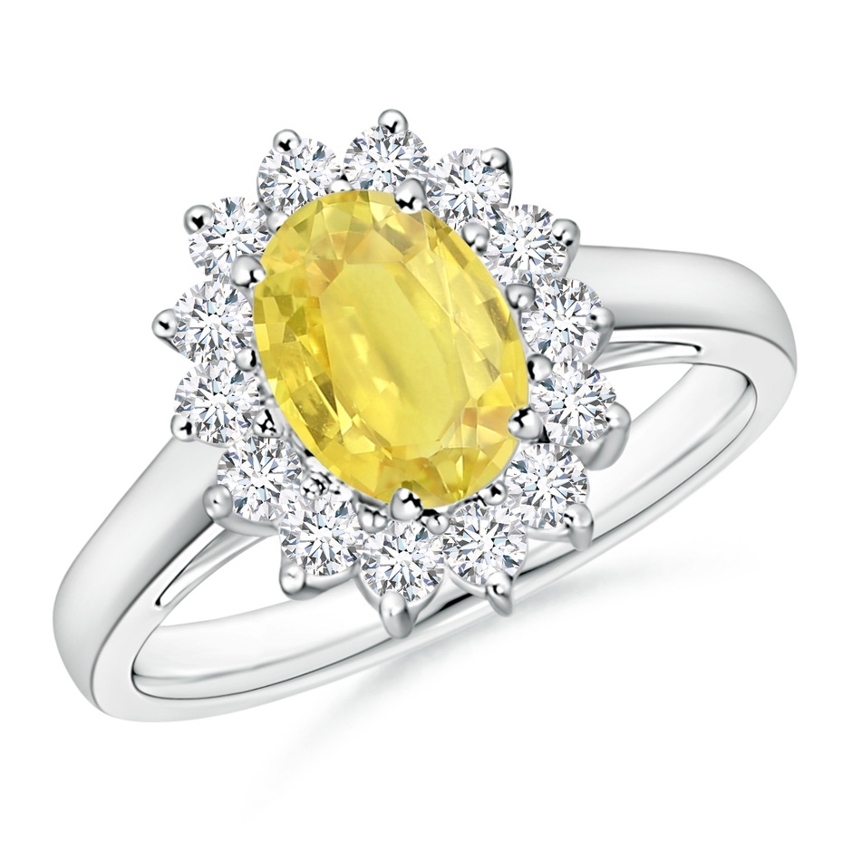 8x6mm A Princess Diana Inspired Yellow Sapphire Ring with Halo in White Gold 