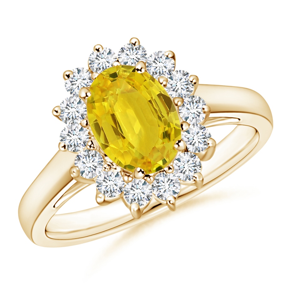 8x6mm AAA Princess Diana Inspired Yellow Sapphire Ring with Halo in Yellow Gold 