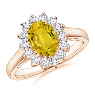8x6mm AAAA Princess Diana Inspired Yellow Sapphire Ring with Halo in Rose Gold