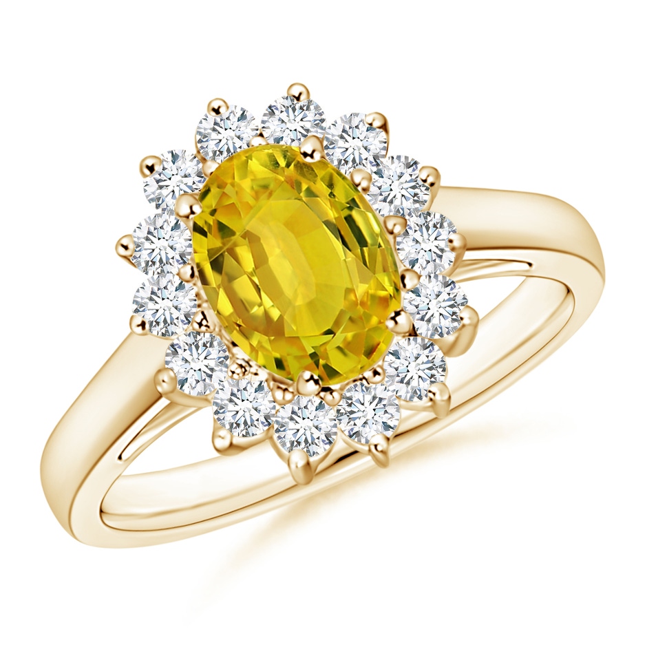 8x6mm AAAA Princess Diana Inspired Yellow Sapphire Ring with Halo in Yellow Gold 