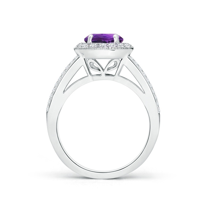7mm AAAA Round Amethyst Split Shank Ring with Diamond Halo in White Gold Side2