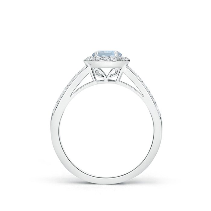 5mm A Round Aquamarine Split Shank Ring with Diamond Halo in P950 Platinum side 199