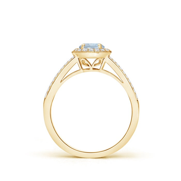 5mm A Round Aquamarine Split Shank Ring with Diamond Halo in Yellow Gold side 199