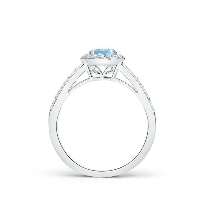 5mm AAA Round Aquamarine Split Shank Ring with Diamond Halo in White Gold - side 199