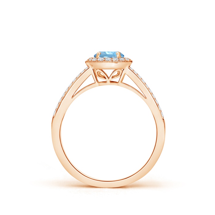 5mm AAAA Round Aquamarine Split Shank Ring with Diamond Halo in Rose Gold Side 199