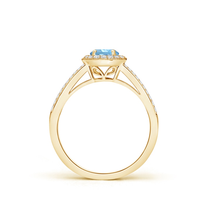 5mm AAAA Round Aquamarine Split Shank Ring with Diamond Halo in Yellow Gold side 199