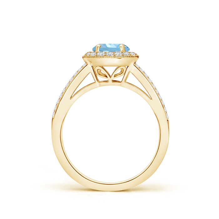 6mm AAAA Round Aquamarine Split Shank Ring with Diamond Halo in Yellow Gold side 199
