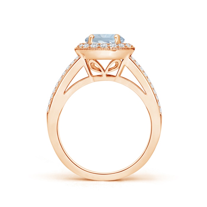 7mm A Round Aquamarine Split Shank Ring with Diamond Halo in Rose Gold side 199