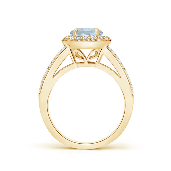 7mm A Round Aquamarine Split Shank Ring with Diamond Halo in Yellow Gold side 199