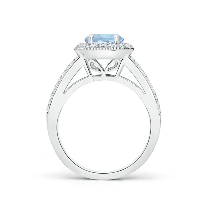 7mm AA Round Aquamarine Split Shank Ring with Diamond Halo in White Gold side 199