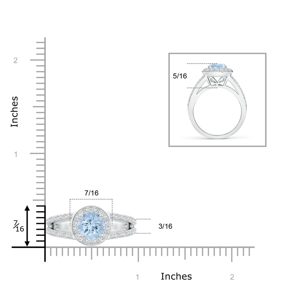 7mm AA Round Aquamarine Split Shank Ring with Diamond Halo in White Gold ruler