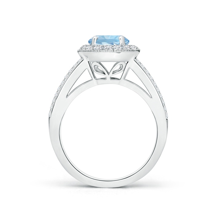 7mm AAA Round Aquamarine Split Shank Ring with Diamond Halo in P950 Platinum side 199