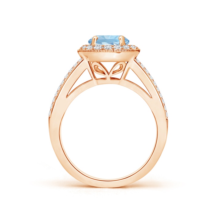 7mm AAA Round Aquamarine Split Shank Ring with Diamond Halo in Rose Gold side 199