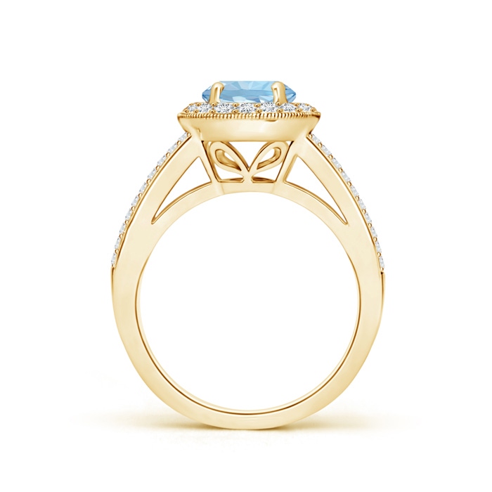 7mm AAA Round Aquamarine Split Shank Ring with Diamond Halo in Yellow Gold side 199