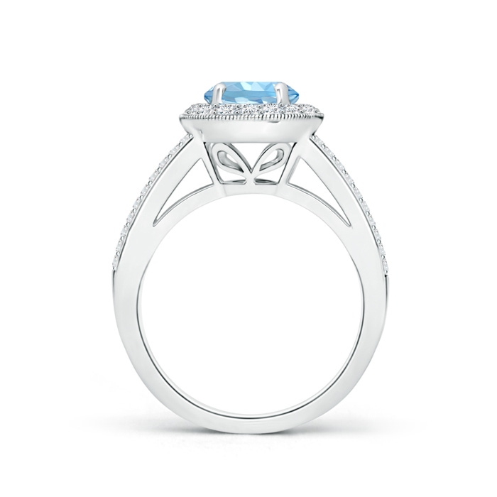 7mm AAAA Round Aquamarine Split Shank Ring with Diamond Halo in P950 Platinum side 199