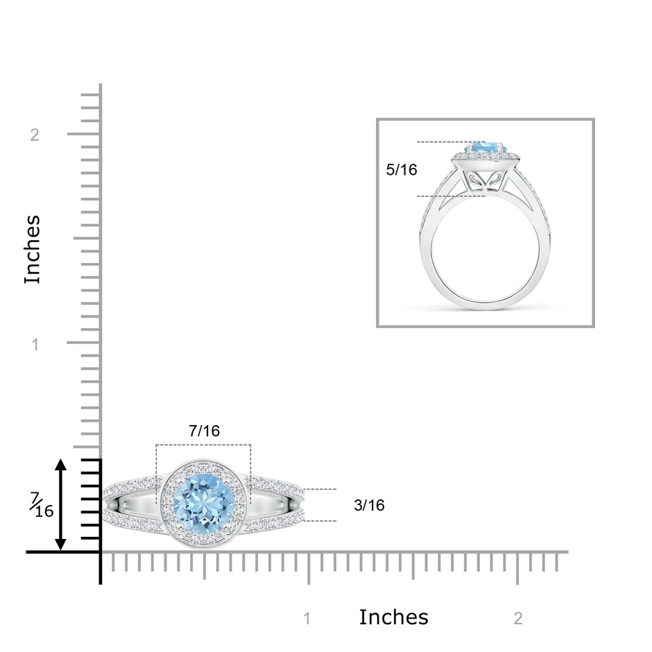 7mm AAAA Round Aquamarine Split Shank Ring with Diamond Halo in P950 Platinum ruler