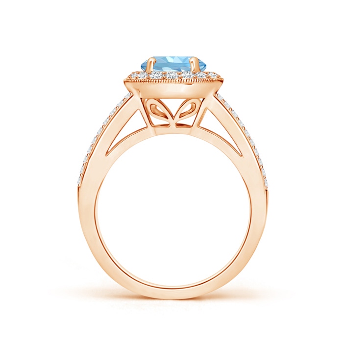 7mm AAAA Round Aquamarine Split Shank Ring with Diamond Halo in Rose Gold side 199