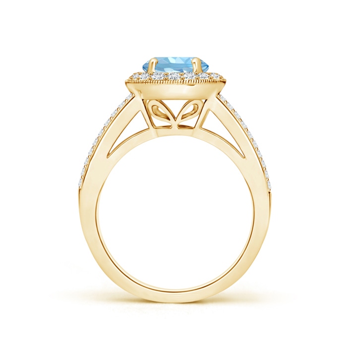 7mm AAAA Round Aquamarine Split Shank Ring with Diamond Halo in Yellow Gold side 199