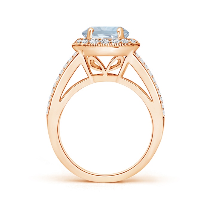 8mm A Round Aquamarine Split Shank Ring with Diamond Halo in Rose Gold side 199