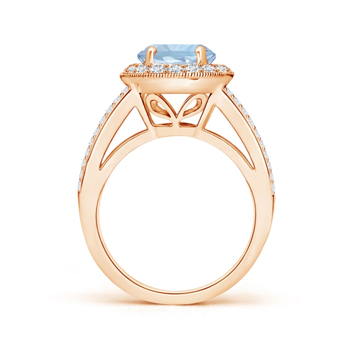 8mm AA Round Aquamarine Split Shank Ring with Diamond Halo in Rose Gold side 199