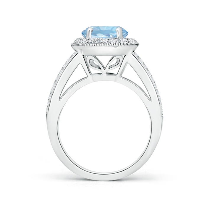 8mm AAA Round Aquamarine Split Shank Ring with Diamond Halo in P950 Platinum side 199