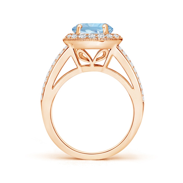 8mm AAA Round Aquamarine Split Shank Ring with Diamond Halo in Rose Gold side 199