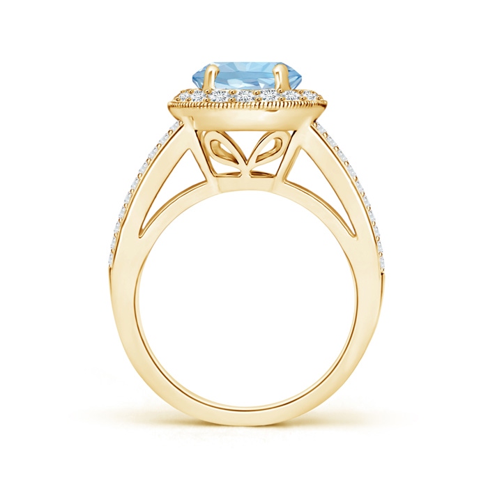 8mm AAA Round Aquamarine Split Shank Ring with Diamond Halo in Yellow Gold side 199