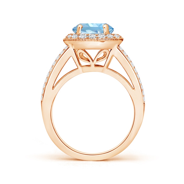 8mm AAAA Round Aquamarine Split Shank Ring with Diamond Halo in Rose Gold side 199
