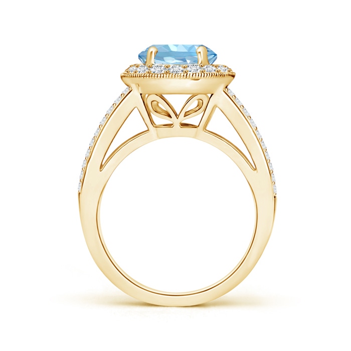 8mm AAAA Round Aquamarine Split Shank Ring with Diamond Halo in Yellow Gold side 199