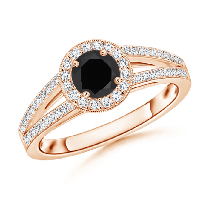 5mm AAA Round Black Onyx Split Shank Ring with Diamond Halo in Rose Gold