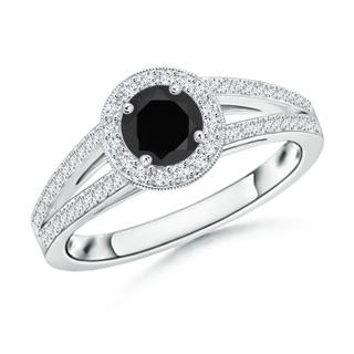 5mm AAA Round Black Onyx Split Shank Ring with Diamond Halo in White Gold
