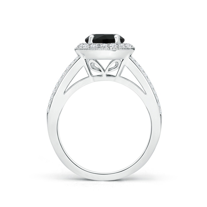 7mm AAA Round Black Onyx Split Shank Ring with Diamond Halo in White Gold product image