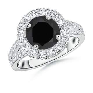 8mm AAA Round Black Onyx Split Shank Ring with Diamond Halo in White Gold