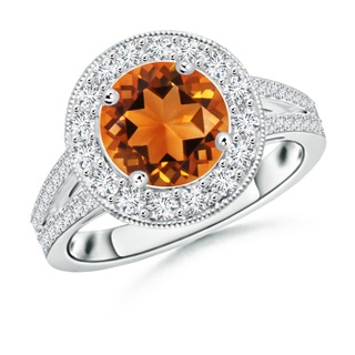 8mm AAAA Round Citrine Split Shank Ring with Diamond Halo in White Gold