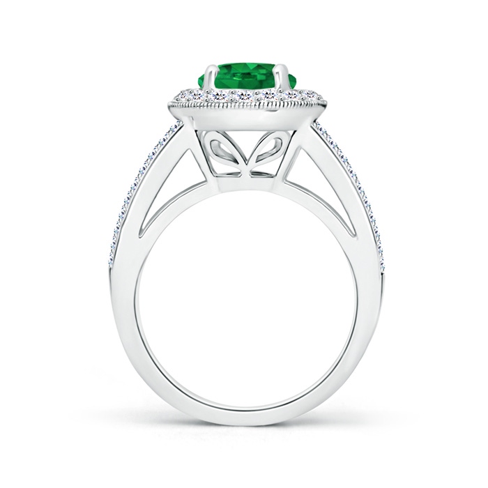 8mm AAA Round Emerald Split Shank Ring with Diamond Halo in White Gold Side-1