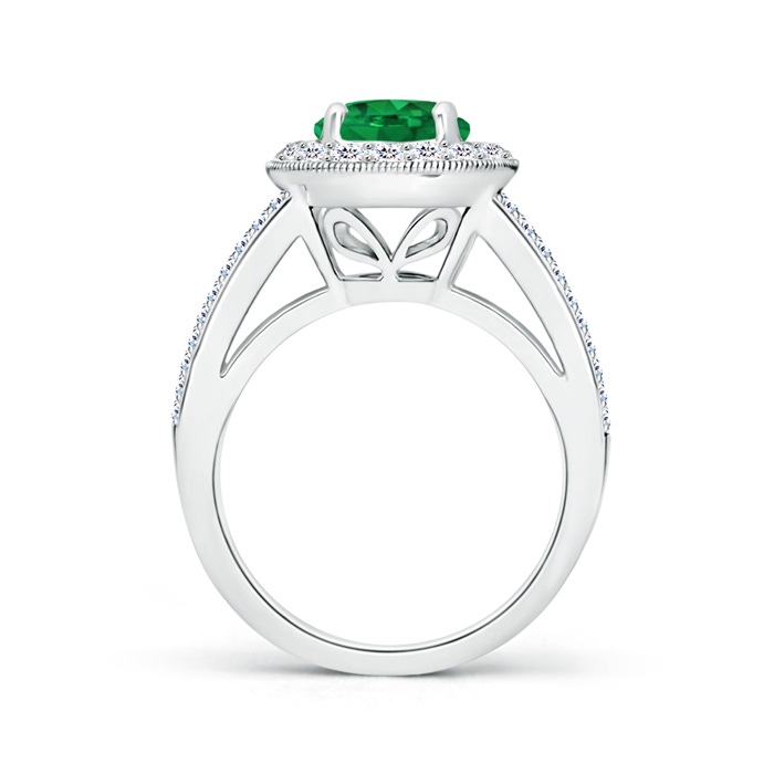 8mm AAA Round Emerald Split Shank Ring with Diamond Halo in White Gold side-1