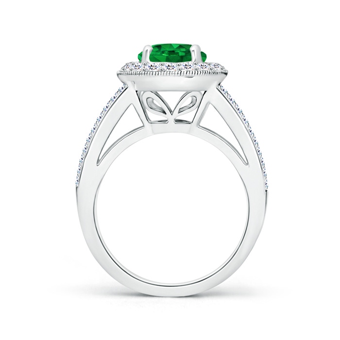 8mm AAAA Round Emerald Split Shank Ring with Diamond Halo in White Gold Side-1