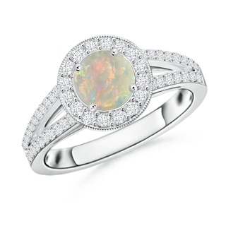 6mm AAAA Round Opal Split Shank Ring with Diamond Halo in P950 Platinum
